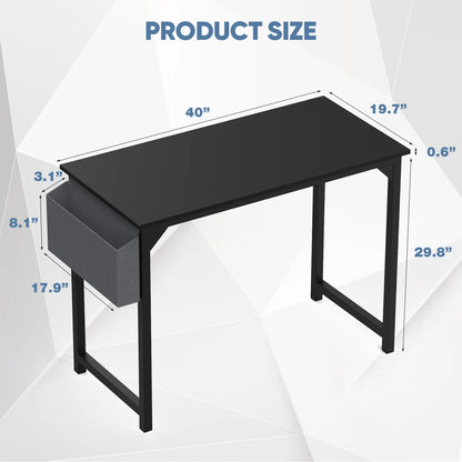 Modern Computer Desk – Sturdy Writing & Gaming Table with Storage Bag & Hook