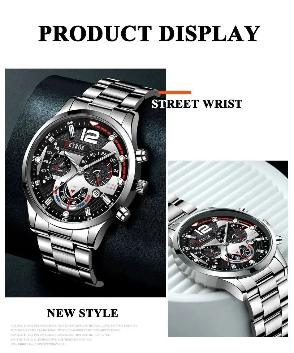 2pcs Men's Silver Quartz Watch