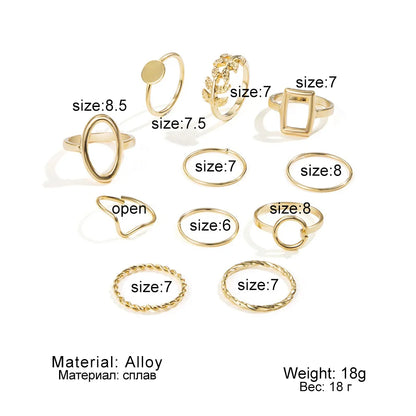 11 Pcs Olive Branch Leaf Ring Set