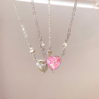 Pink Planet Heart Zircon Pendant Necklace